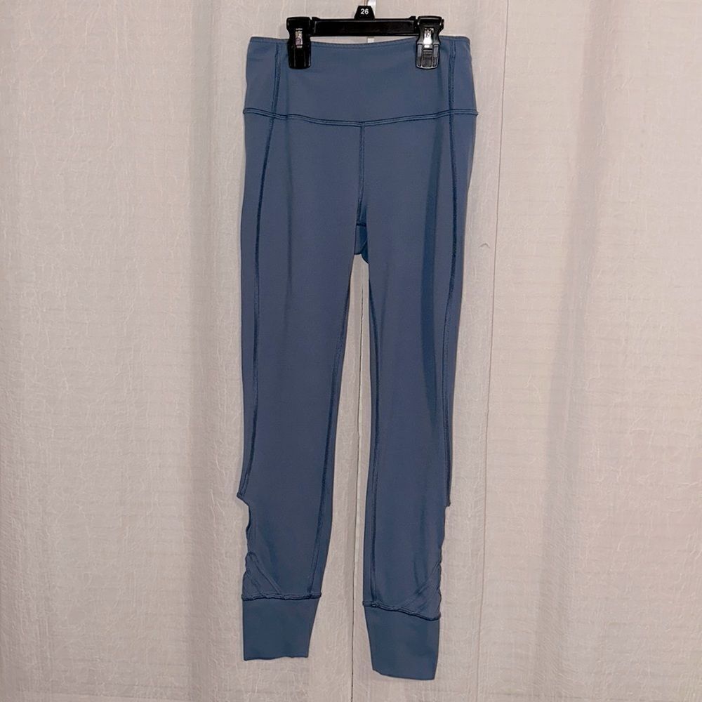 lululemon 4 Blue Athletic Workout Legging Jogger Cut Out Criss Cross Calf